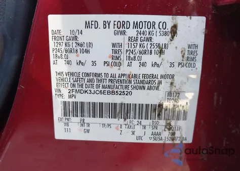 2014 Ford Edge Sel из США, поврежденный, VIN 2FMDK3JC6EBB52520